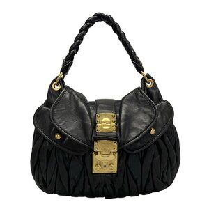 Auth miumiu Matelasse RR1630 Black Leather Handbag